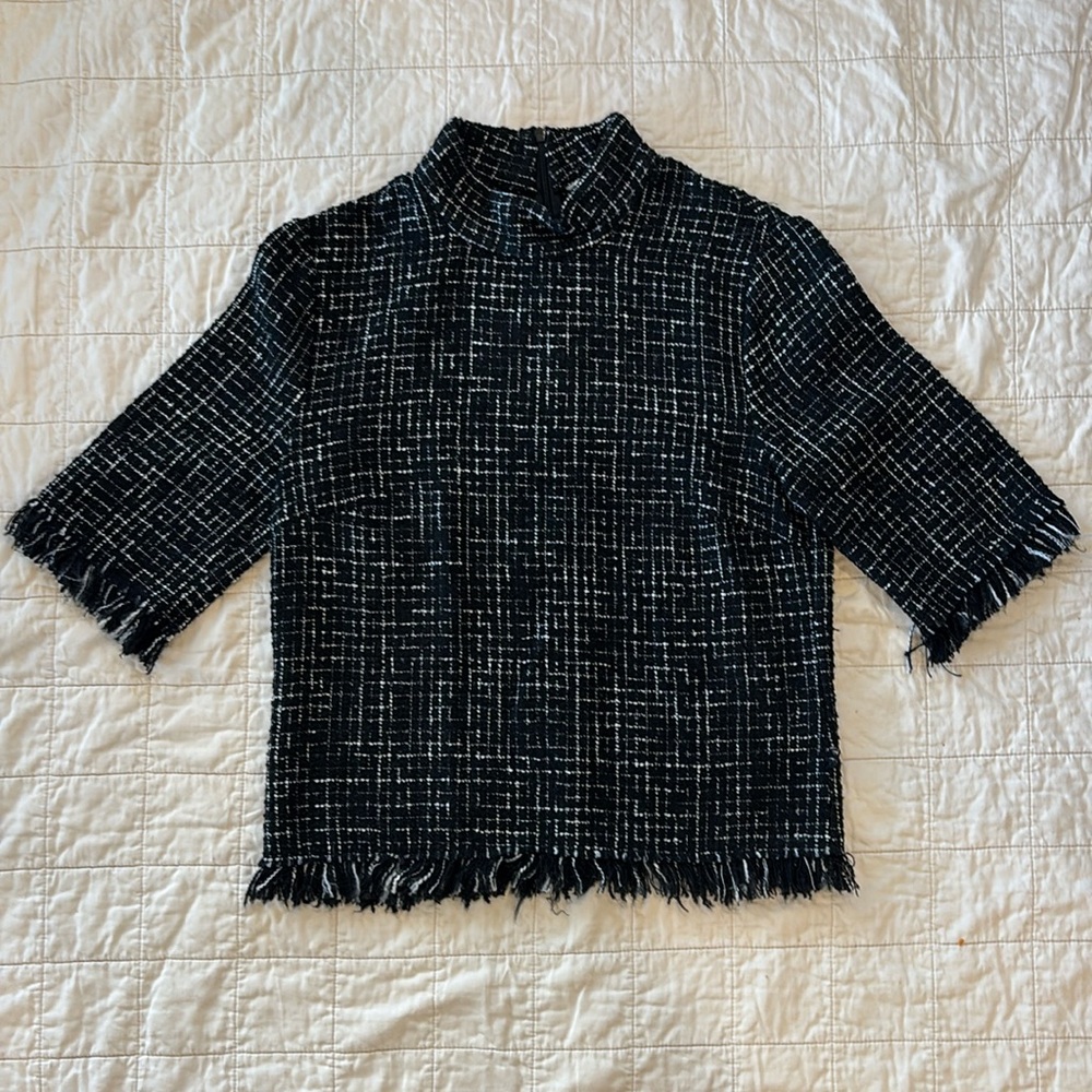 Zara Black & White Tweed Blouse